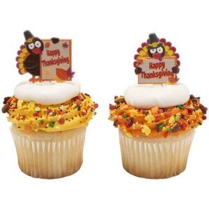 DecoPac Happy Thanksgiving Turkeys Cake Cupcake Toppers Picks Bag of 144